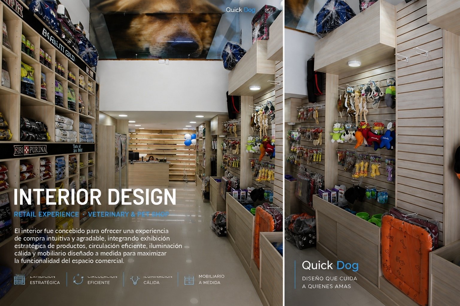 Diseño interior del proyecto Quick Dog, veterinaria y pet shop